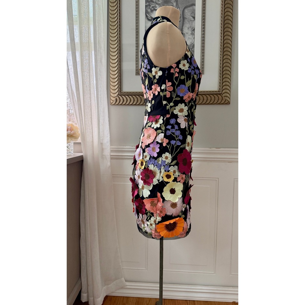 bebe Cocktail Bodycon 3D Floral Embroidery Mesh Black Fairycore Glam Size S - Picture 3 of 7